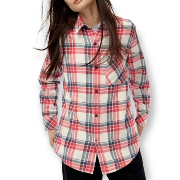 Aritzia TNA Plaid Brushed Flannel Button Up 90s Pink and Black Small - Picture 6 of 15